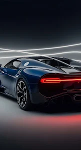 Dark Blue Bugatti Chiron Hypercar Rear View in Studio