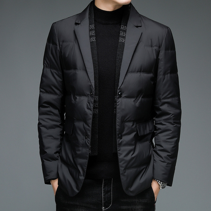 Men's down jacket in blazer style with removable collar