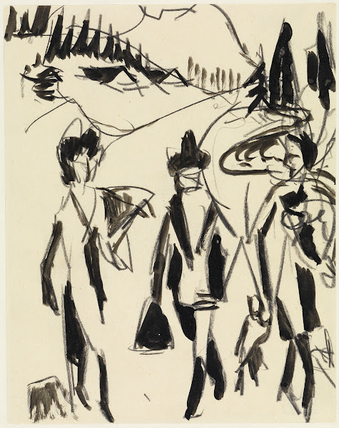 Drei Spaziergänger in einer Gebirgslandschaft 1927