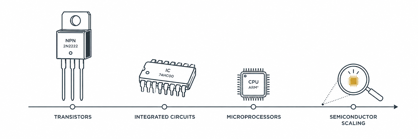 Transistors to semiconductor scaling miniaturization