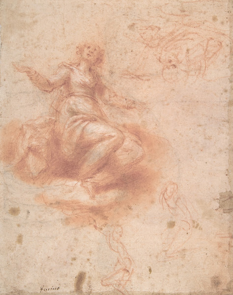 Young Woman on a Cloud with Three Figures 17th century