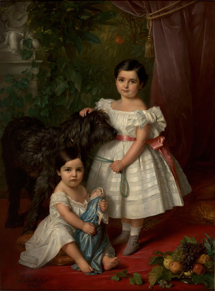 Portrait of Maria Róża Kronenberg and Róża Maria Karolina Kronenberg with a dog