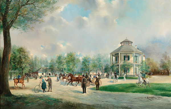 A Lively Scene before the Lusthaus Prater Vienna 1898