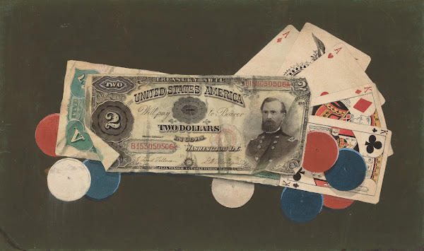 Trompe lOeil  A Full House with Chips 2 and 5 Bills c 1895