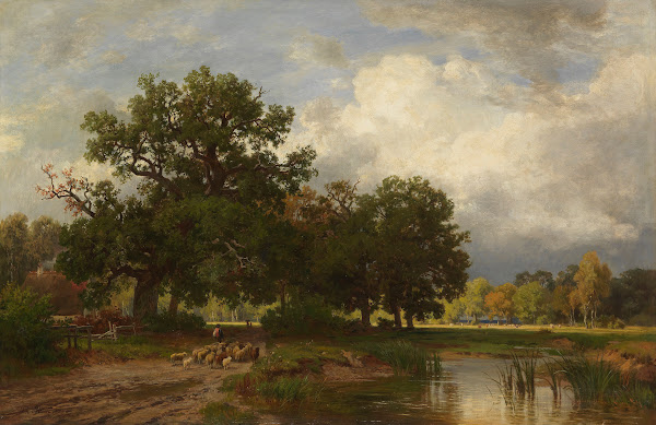 Sommerliche Landschaft mit Schafherde Ca 1900