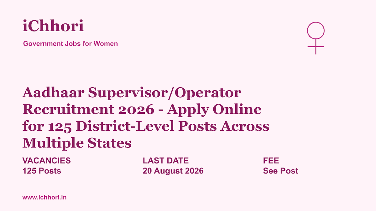 Aadhaar Supervisor/Operator Recruitment 2026 - Apply Online for 125 District-Level Posts Across Multiple States - iChhori