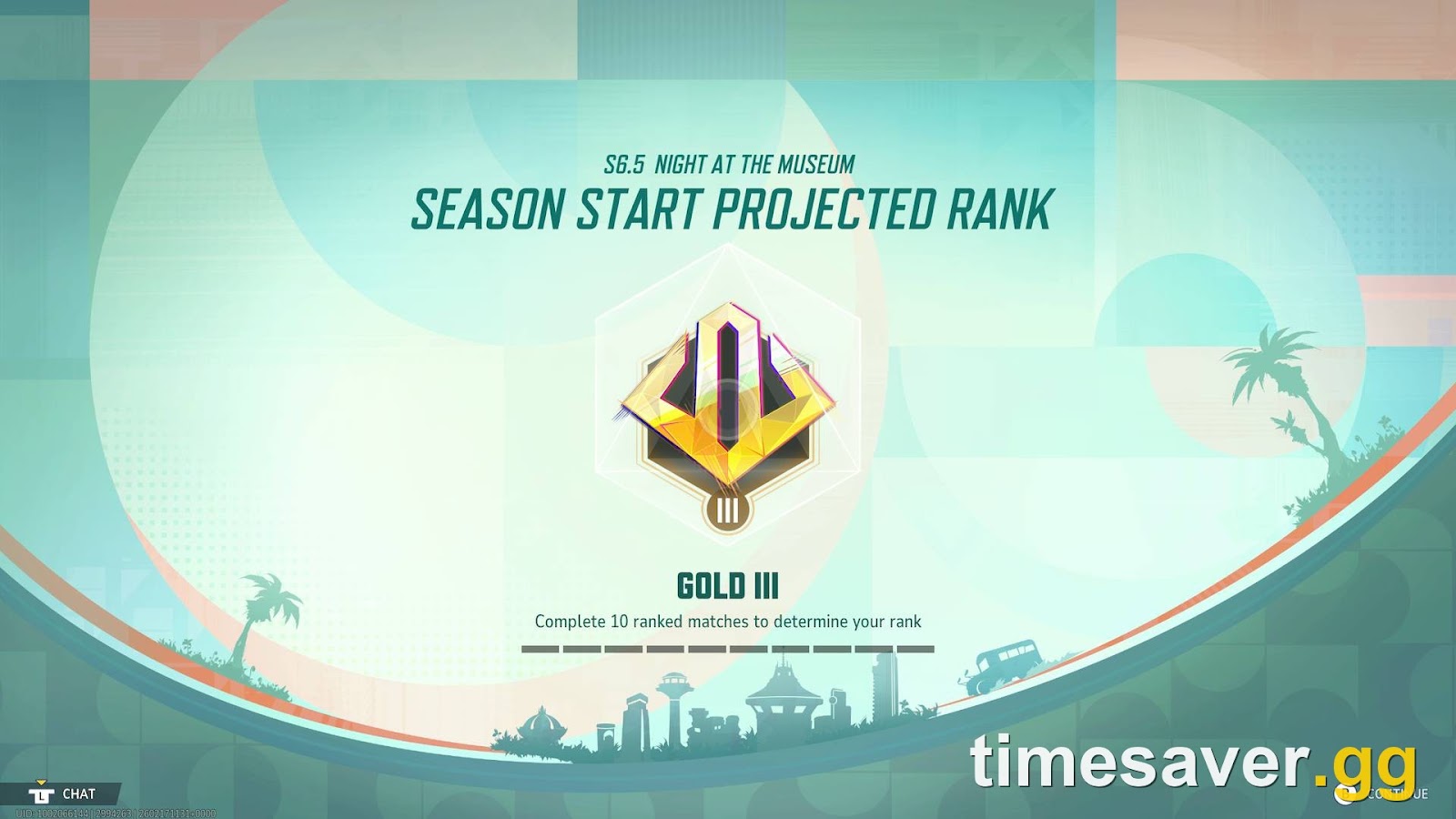 Placement screen: when Season 11 starts you get a projected rank and 10 placement matches (capture from an earlier season)