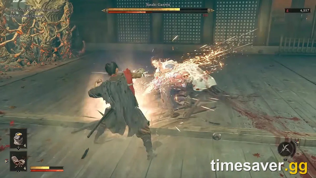 Sword-clash combat in Onimusha: Way of the Sword — landing Issen counters keeps the Oni form alive longer