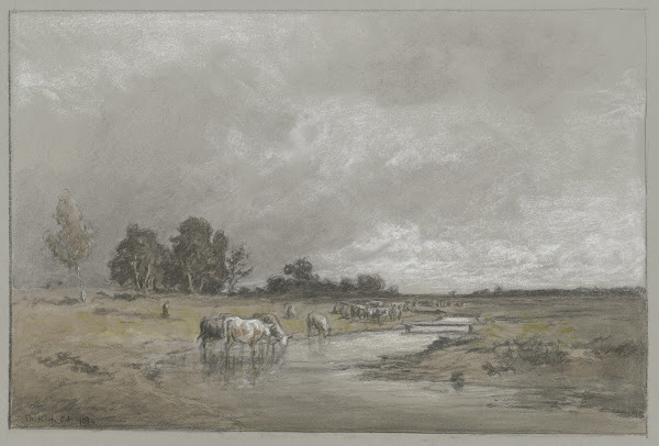 Wiesenlandschaft mit trinkender Herde 1903
