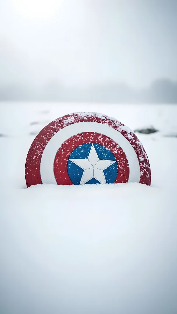 Captain America Shield Buried in Deep Winter Snow