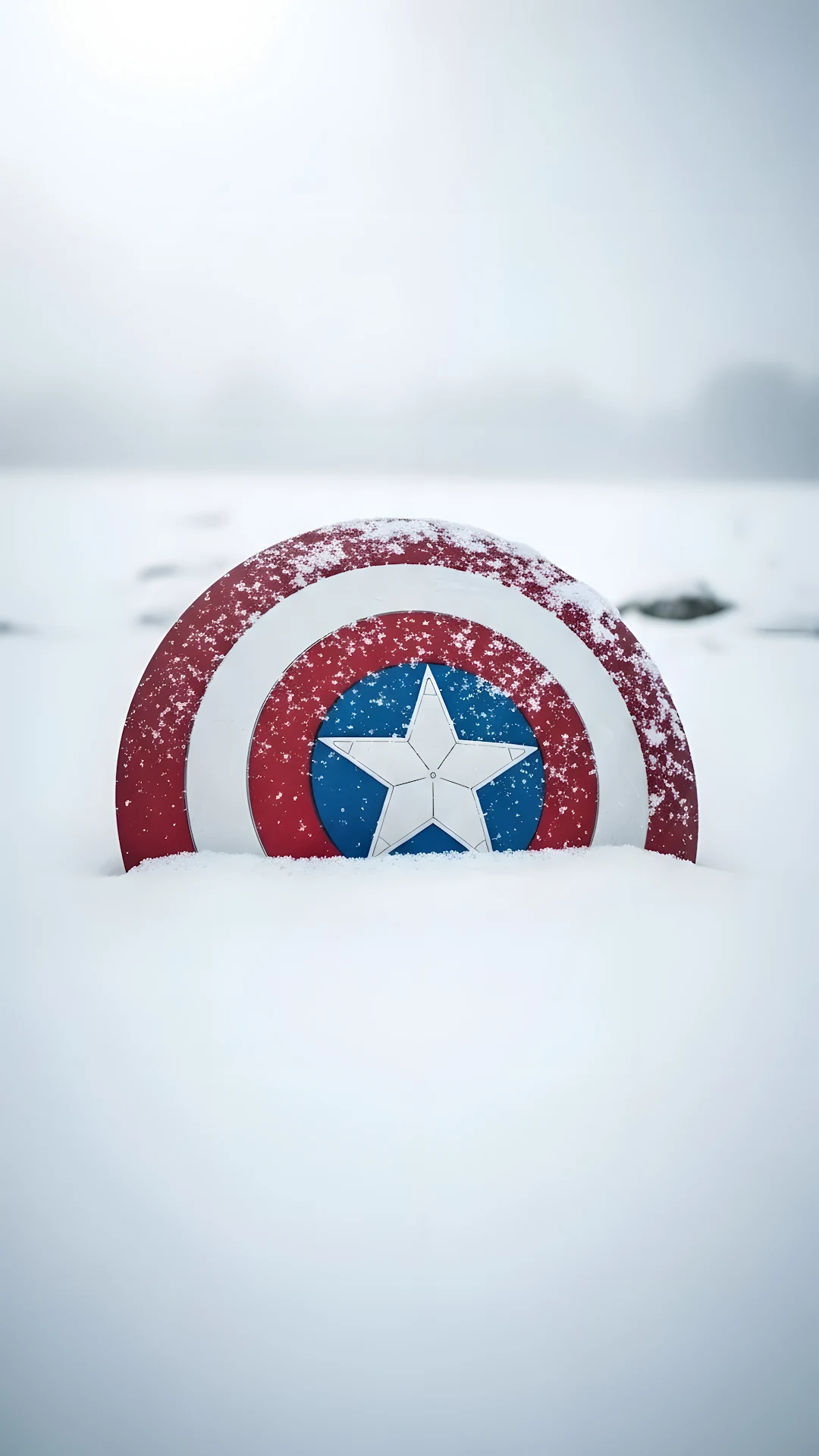 Captain America Shield Buried in Deep Winter Snow - Free 4K mobile Wallpaper