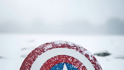 Captain America Shield Buried in Deep Winter Snow