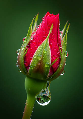 Dew-Kissed Red Rose Bud