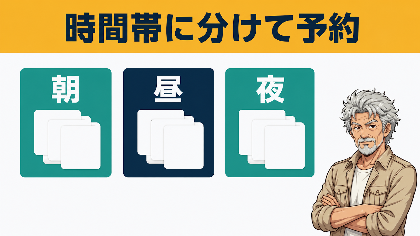 予約枠を朝・昼・夜の時間帯に分けて投稿を割り振る図
