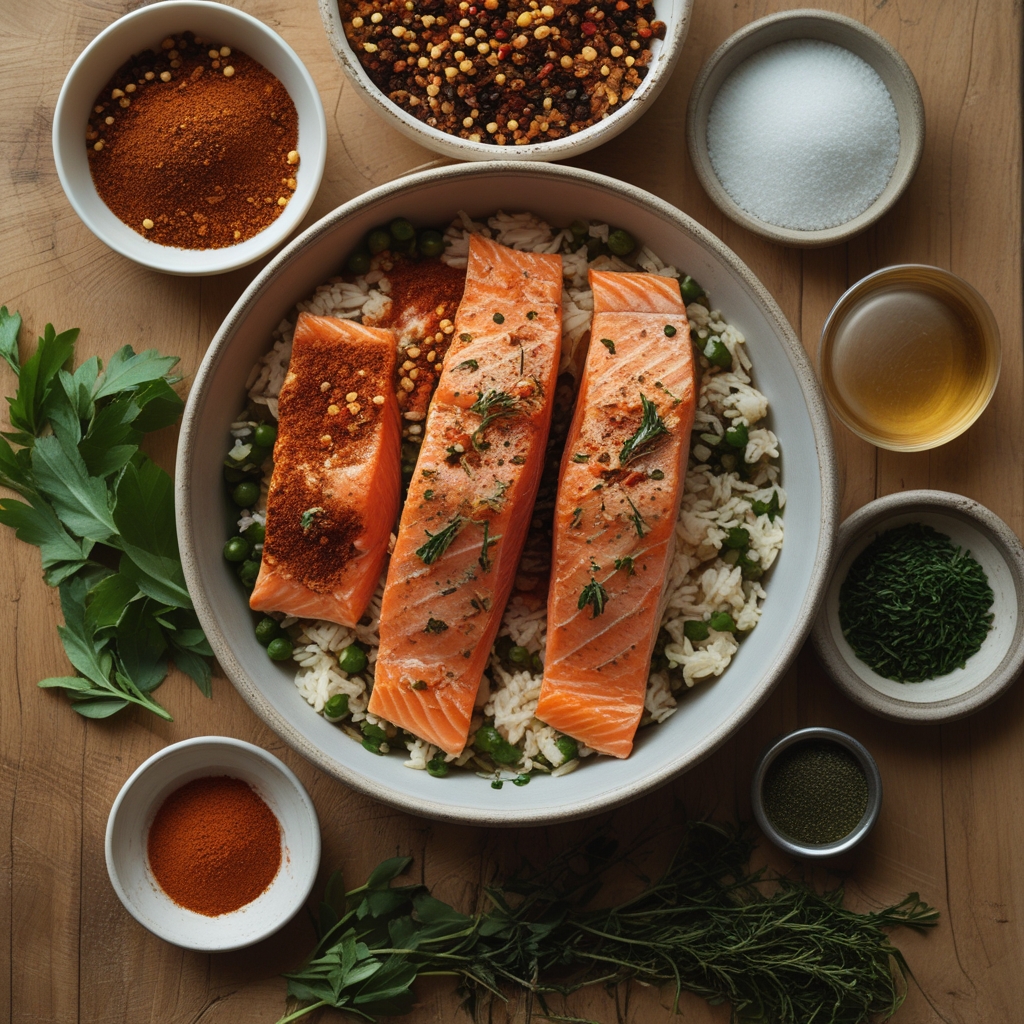 Ingredients for Crispy Salmon and Rice Bowl Easy Weeknight Dinner