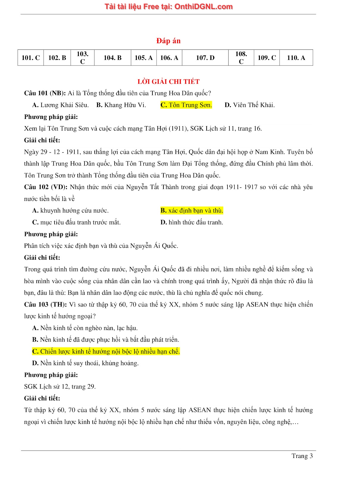 150 bài tập môn Sủ- Ôn thi ĐGNL ĐHQG HN Phần 8