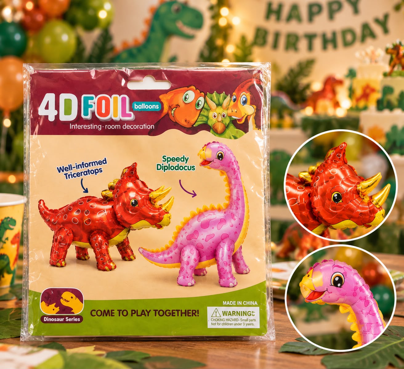 Globos 4D metalizados de dinosaurios