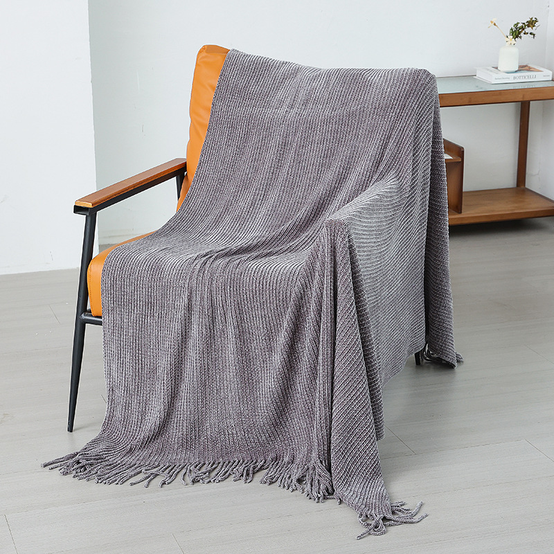 Knitted blanket with fringes, acrylic, 130x180cm
