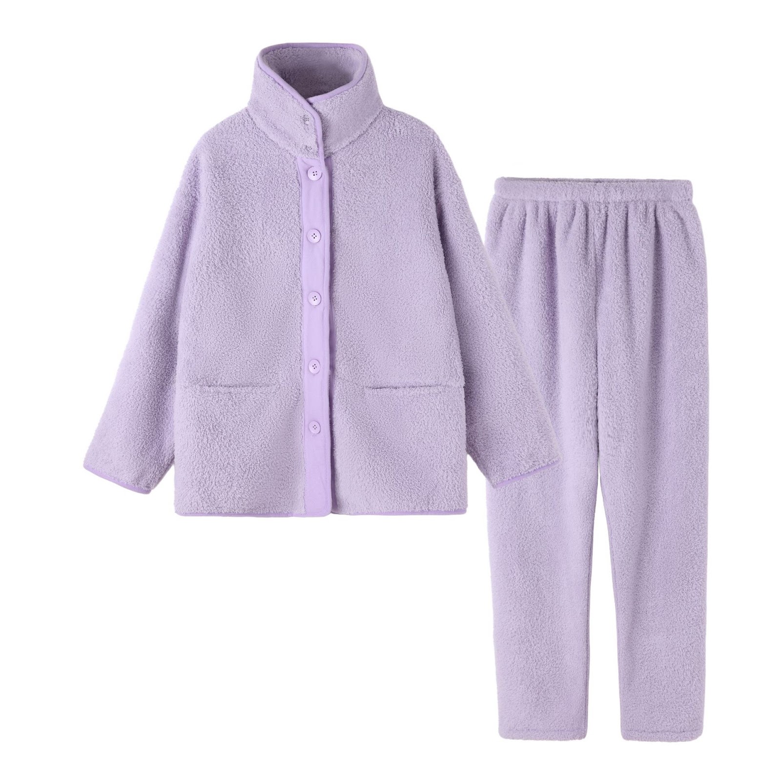 Warmer Korallenfleece-Schlafanzug mit Revers für Paare