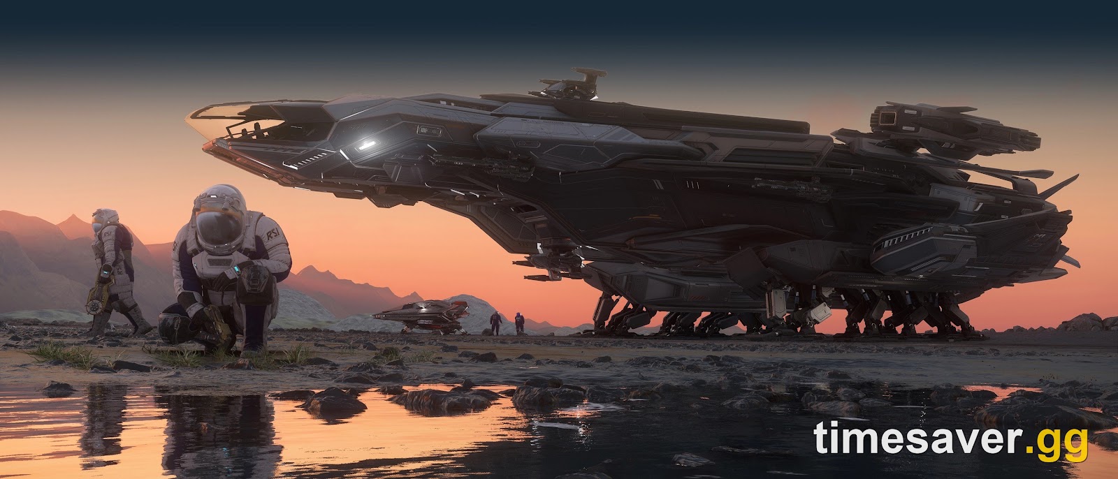 The RSI Constellation Mk V Centaurus landed planetside at sunset in Star Citizen Alpha 4.10.2