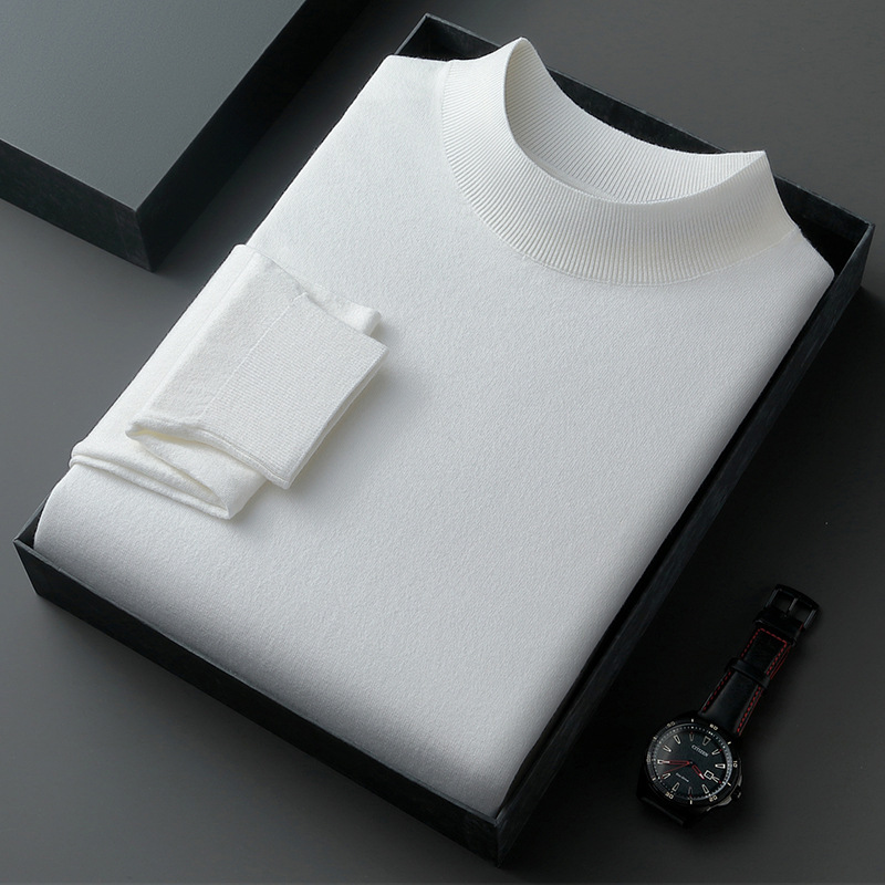Men's sweater with stand-up collar, finely knitted