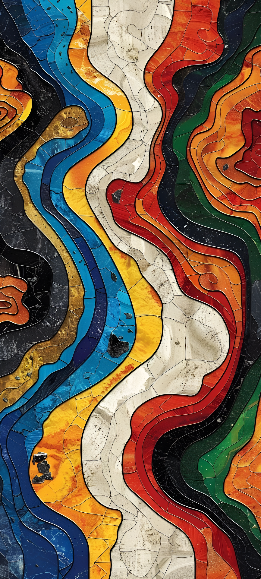 Vibrant Stained Glass Abstract Art with Wavy Geological Lines - Free 4K mobile Wallpaper