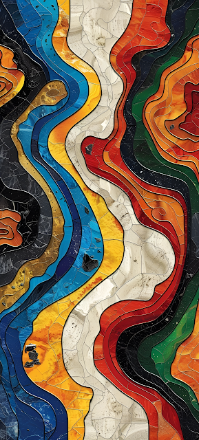 Vibrant Stained Glass Abstract Art with Wavy Geological Lines - Free mobile Wallpaper