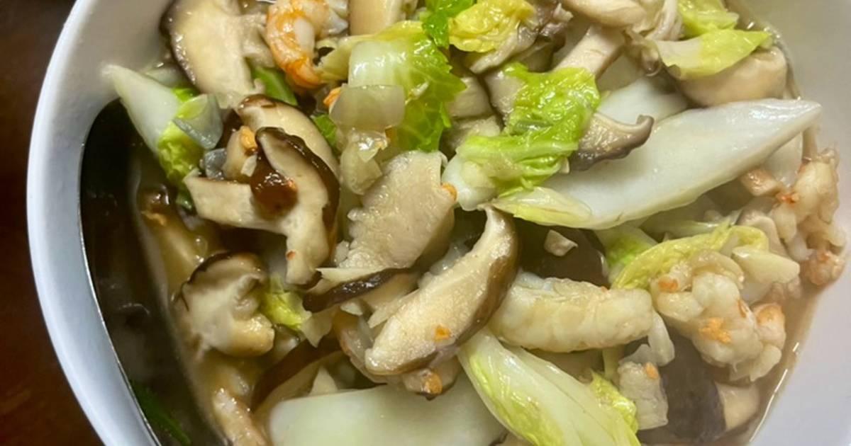 Nấm đông cô xào cải thảo, tôm
