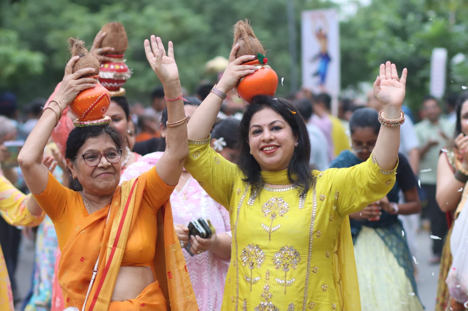 Ladies participating in cultural festivities during one of the Rath Yatras