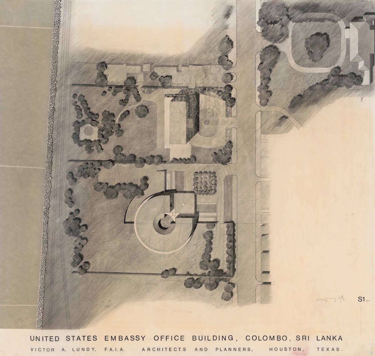 United States Embassy Colombo Sri Lanka Office building Site plan rendered 1977