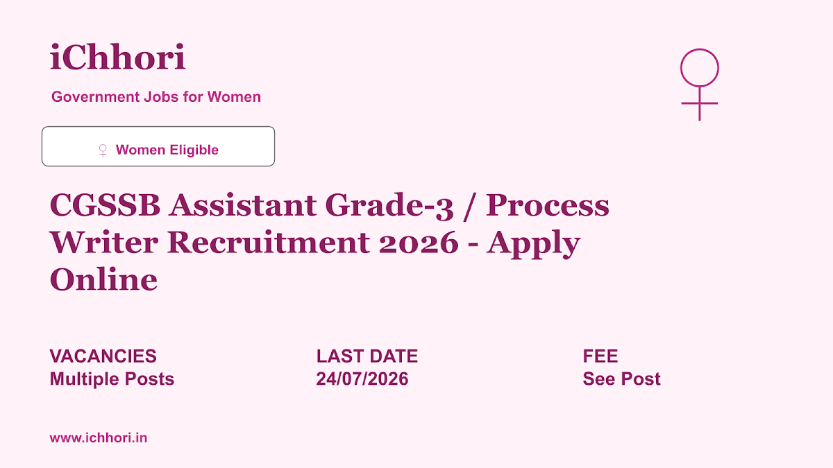 CGSSB Assistant Grade-3 / Process Writer Recruitment 2026 - Apply Online - iChhori