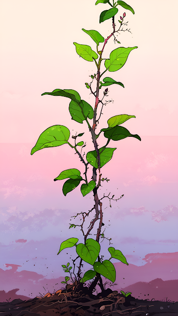 Young Sapling Growing Against Soft Pink and Purple Sky - Free mobile Wallpaper