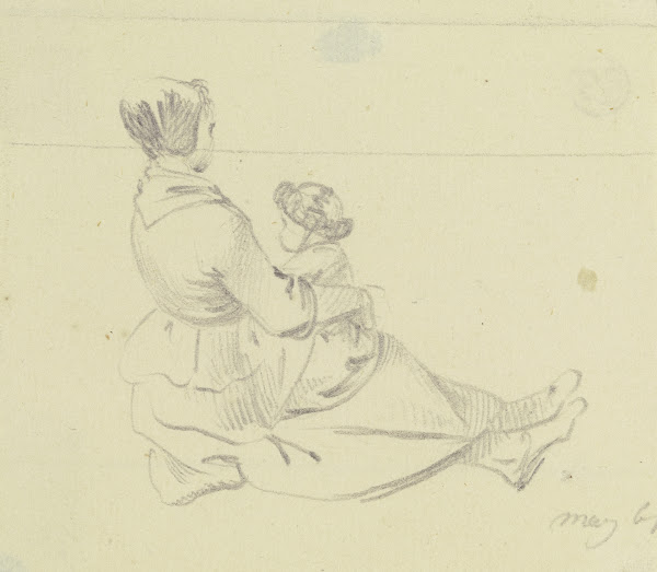 Am Boden sitzendes Mädchen mit einem Kind auf dem Schoß 1761