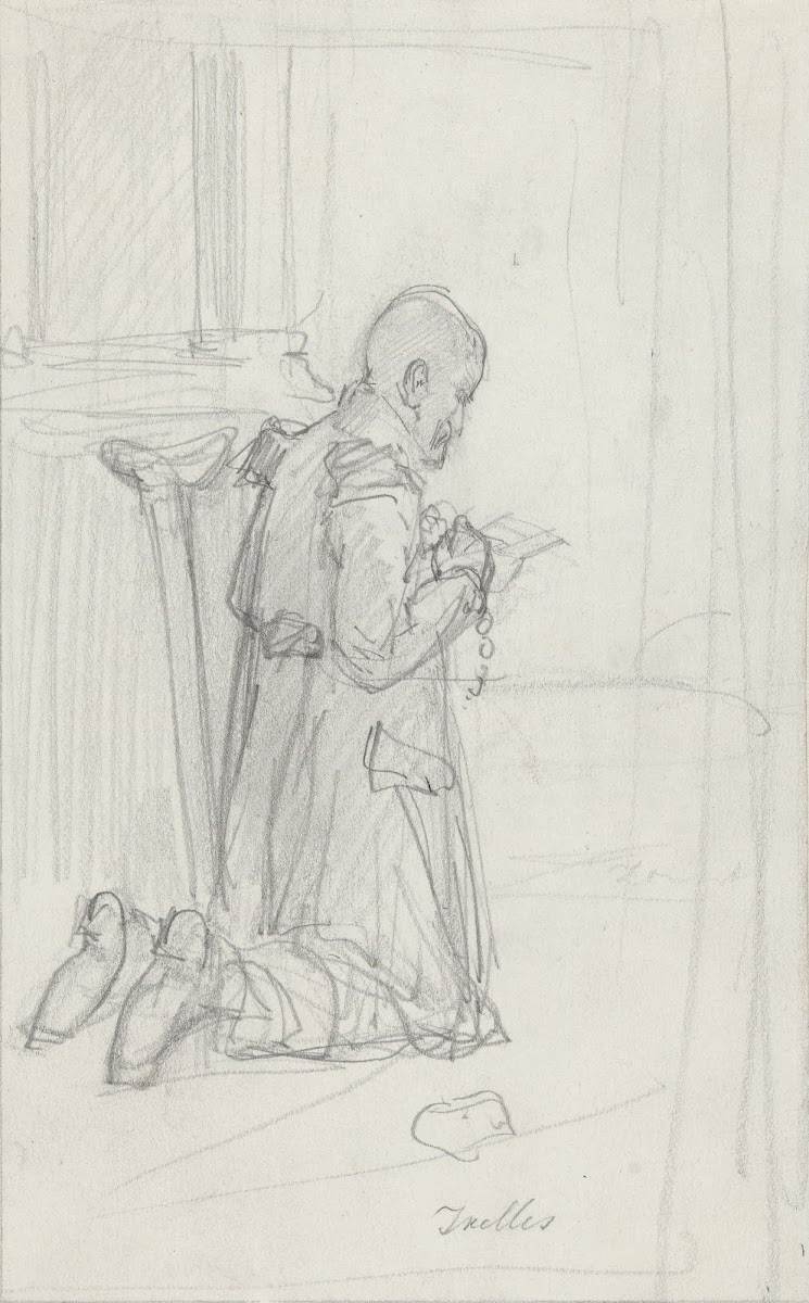 Knielende man biddend in een kerk 1848   1927