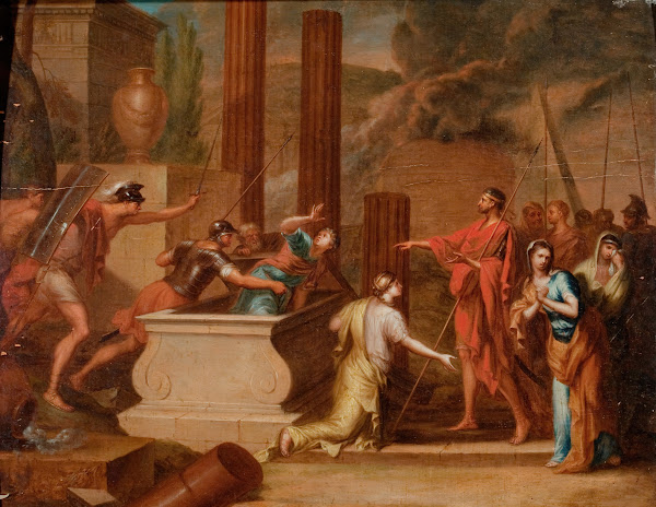 Mythological Scene of a Tomb in a Landscape with Classical Ruins circa 1700