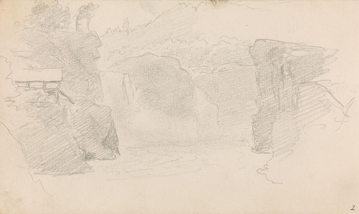 Landskap med foss og bygning 1862