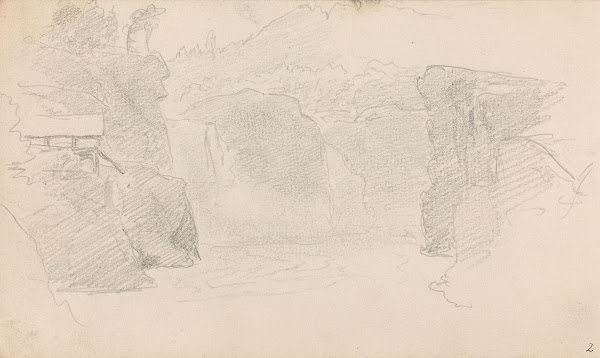 Landskap med foss og bygning 1862