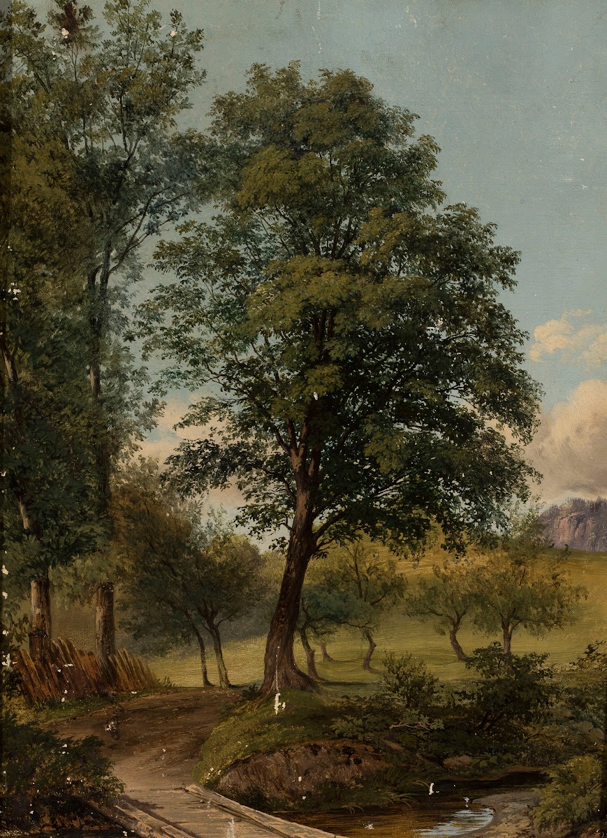 View with a bridge over a creek 1833