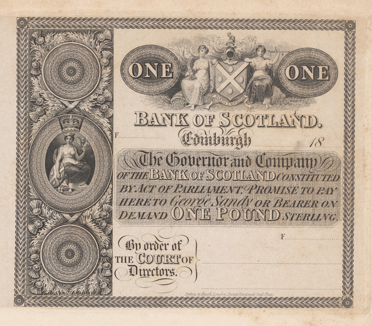 Bank of Scotland Edinburgh one pound sterling note 1820 1829