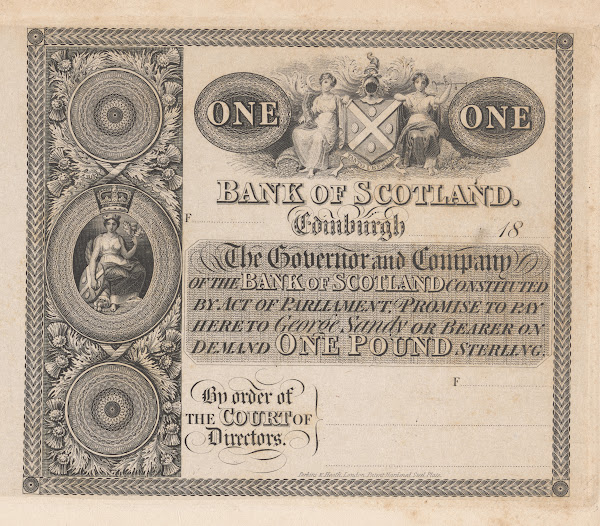 Bank of Scotland Edinburgh one pound sterling note 1820 1829