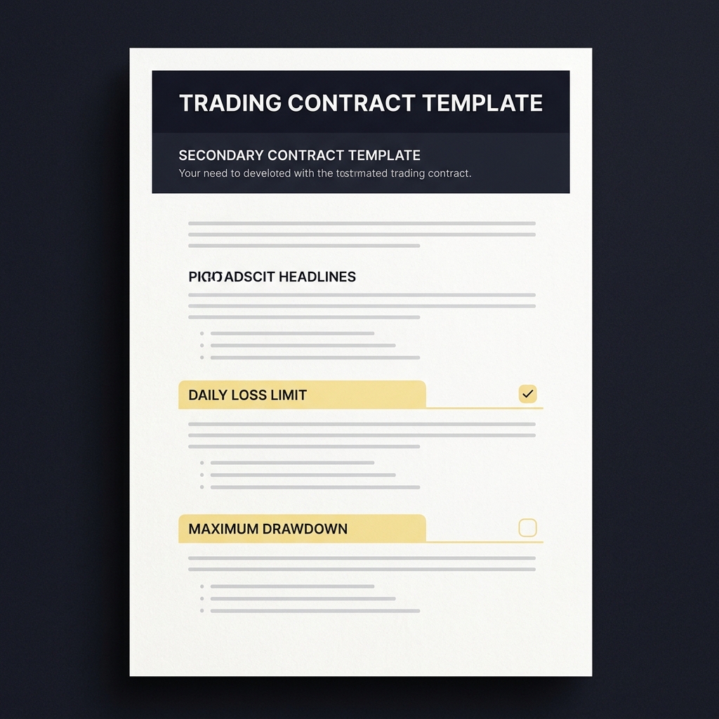Close up of one page trading contract template with highlighted limits and checkboxes on neutral Funded Plays style background Why Simulated Trading Still Requires Healthy Boundaries