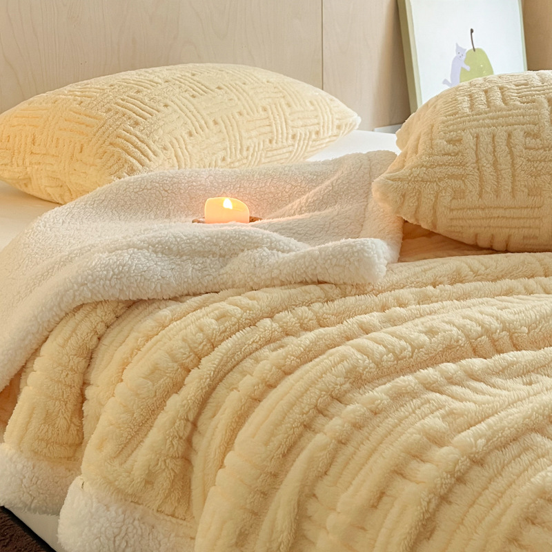 Double-layer, warming lamb fleece throw blanket