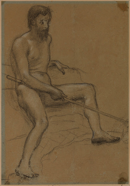 Homme nu assis tenant un bâton dans la main droite 1886 1889