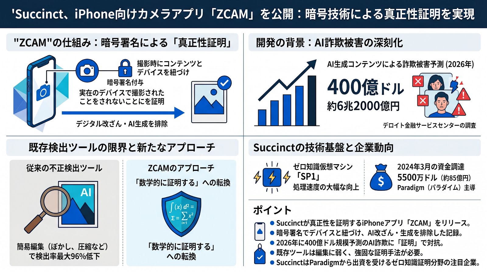 Succinct、iPhone向けカメラアプリ「ZCAM」を公開：暗号技術による真正性証明を実現