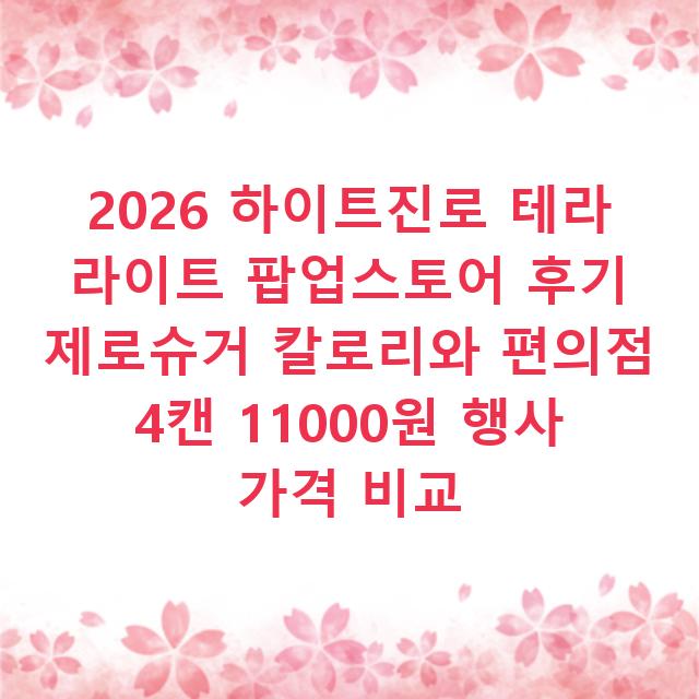2026 하이트진로 테라 라이트 팝업스토어 후기 제로슈거 칼로리와 편의점 4캔 11000원 행사 가격 비교