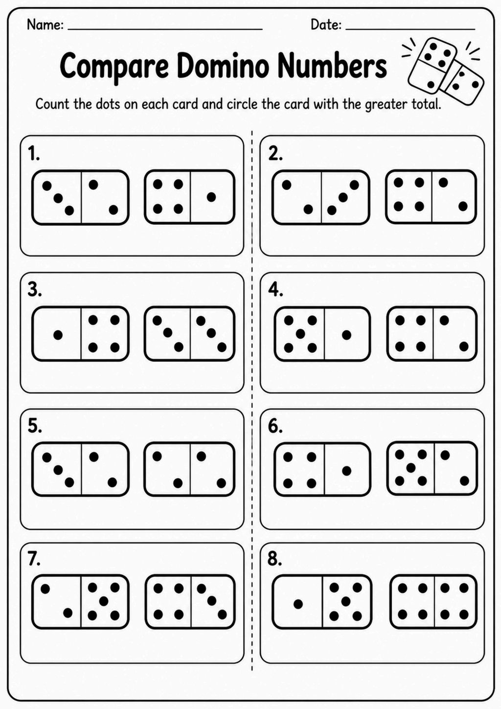 Compare Domino Numbers Worksheet