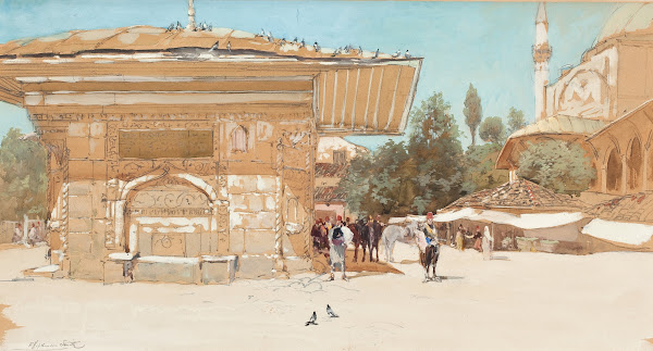 Middle Eastern Scene Outside a Mosque
