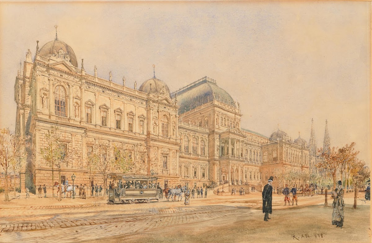 The University of Vienna on the Ringstrasse with Horse Drawn Tram and Figures a