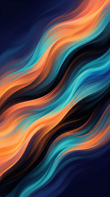 Abstract Flowing Wave Gradient in Orange, Teal, and Black - Free mobile Wallpaper