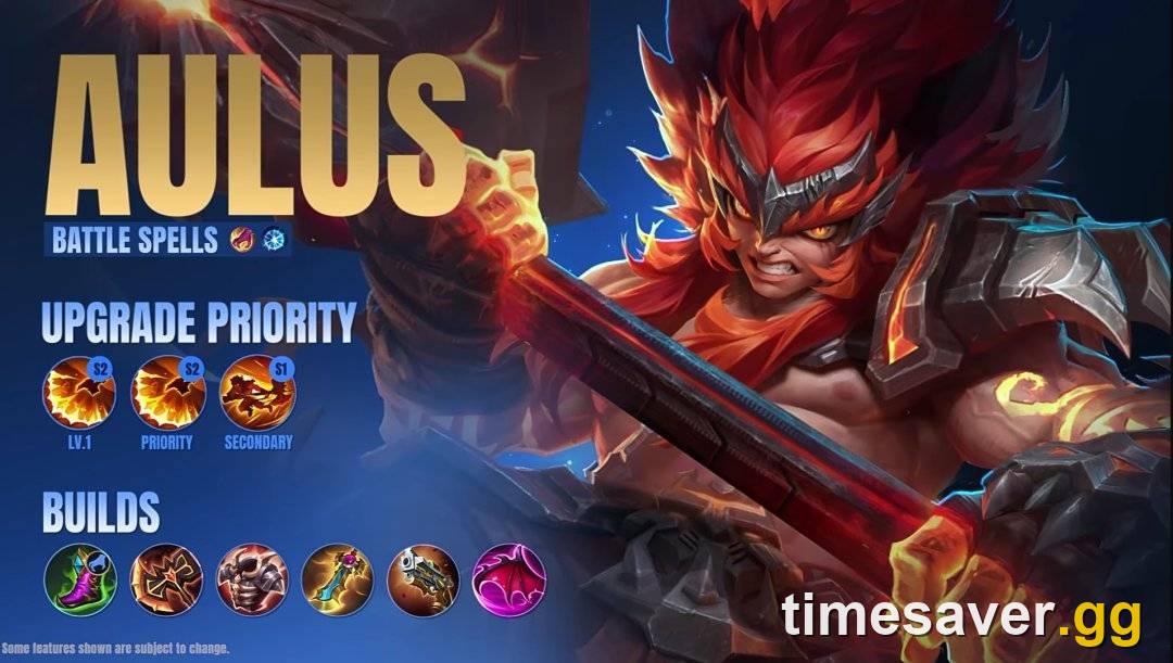 Aulus recommended build, battle spell and upgrade priority (community-sourced, patch 2.2.16 — subject to change)